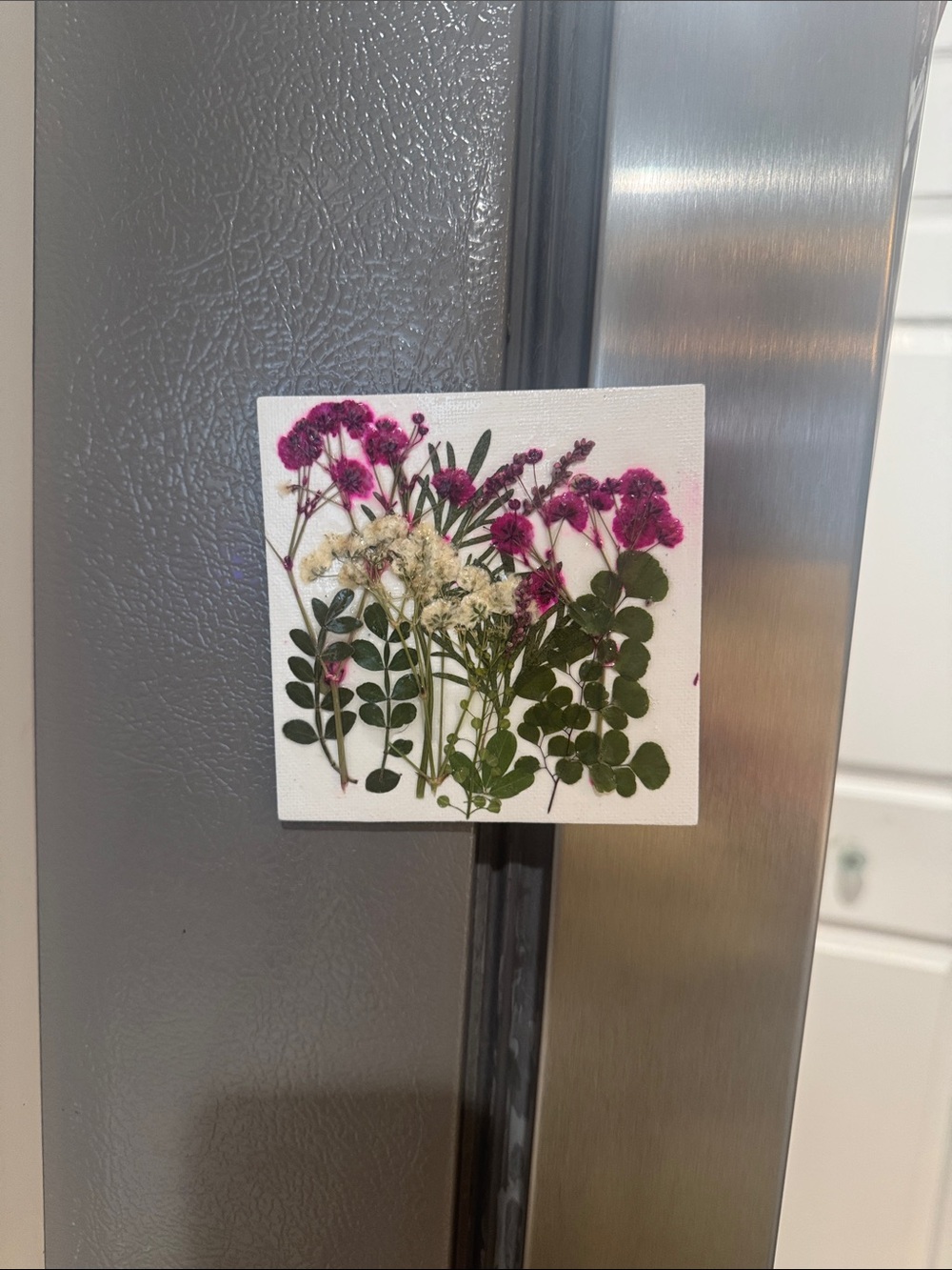 HANDMADE Pressed Floral fridge magnet - Pink & White Blooms